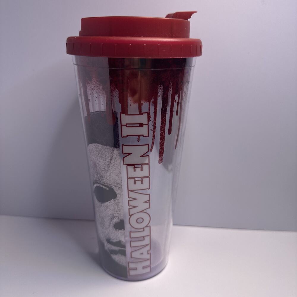 Spirit Halloween Resurrection Michael Myers Poster Mask Rare Tumbler Travel Cup